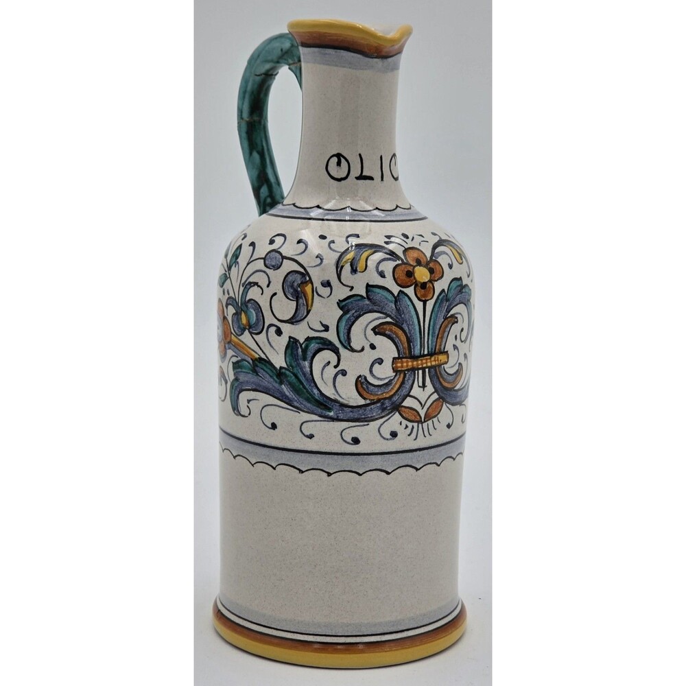 Italian Ceramic Art Pottery Olio Olive Oil Dispenser Cruet ~ Hand Painted